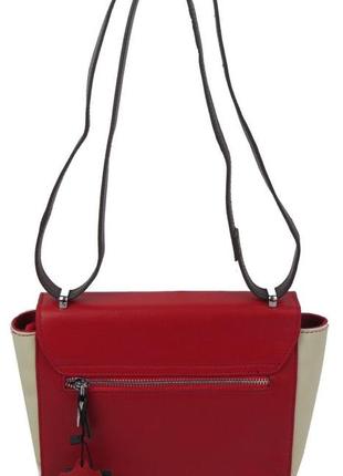 Женская кожаная сумка красная с бежевым4 фото