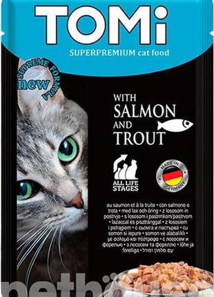 Tomi superpremium salmon trout лосось форель влажный корм для котов, консервы 100г