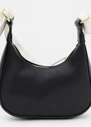 Женская кожаная сумка черно белая, форма месяца2 фото