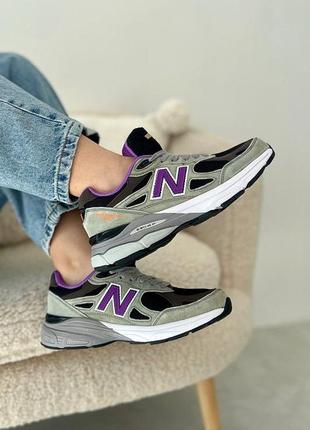 Стильні жіночі кросівки new balance 990 v3 miusa grey black purple сірі з фіолетовим