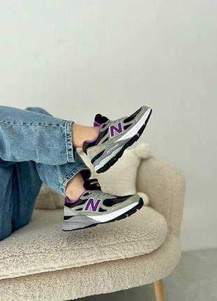 Стильные женские кроссовки new balance 990 v3 miusa grey black purple серые с фиолетовым10 фото