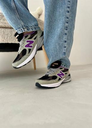 Стильные женские кроссовки new balance 990 v3 miusa grey black purple серые с фиолетовым4 фото