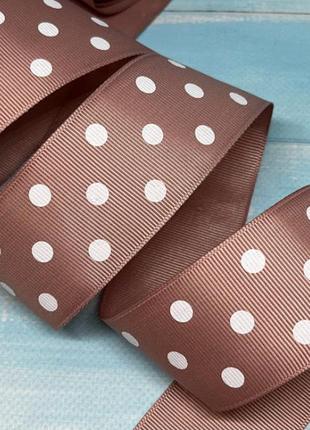 Репсовая лента в горох 4 см, цвет-пудрая, метр