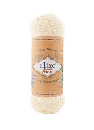 Шкарпеткова пряжа alize artisan superwash, кремовий 01