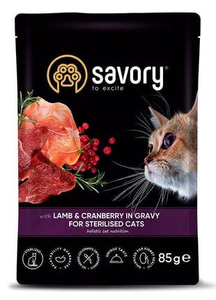 Savory lamb cranberry in gravy sterilised cats — вологий корм у соусі для стерилізованих кішок із ягням