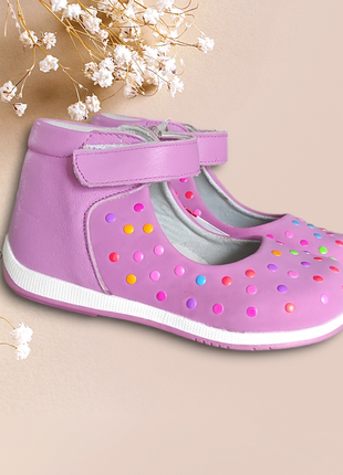 Детские розовые деми туфли для девочки с высоким задником, супинатор кожаные весна, лето9 фото