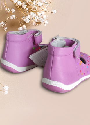 Детские розовые деми туфли для девочки с высоким задником, супинатор кожаные весна, лето4 фото