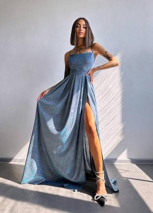 Блестящее люрексовое платье макси с открытой спинкой, вечернее люрексовое платье в пол2 фото