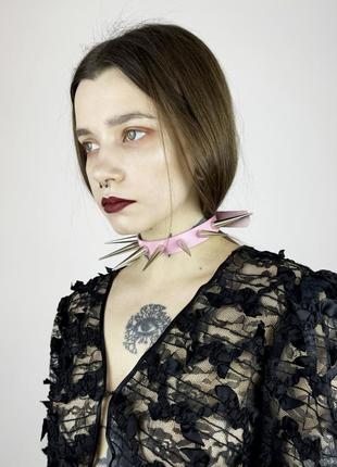 Розовый ошейник с шипами панк готика dollskill4 фото