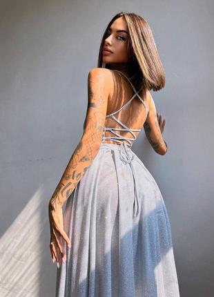 Блискуча люрексова сукня максі з відкритою спинкою, вечірнє люрексове плаття в підлогу8 фото