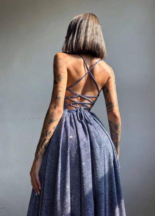 Блискуча люрексова сукня максі з відкритою спинкою, вечірнє люрексове плаття в підлогу7 фото
