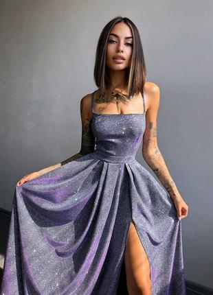Блестящее люрексовое платье макси с открытой спинкой, вечернее люрексовое платье в пол3 фото