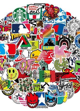 Набор водоотталкивающих стикеров наклеек брендовые № 3  виниловые наклейки на авто телефон ноут 100шт