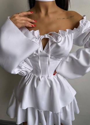 Платье мини с чокером и имитацией корсета, платье мини с объемными рукавами4 фото