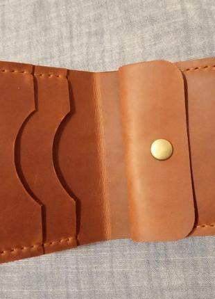 Кожаный бумажник коньячного цвета компактный3 фото