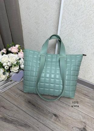 Женская стильная и качественная сумка шоппер из эко кожи мята4 фото