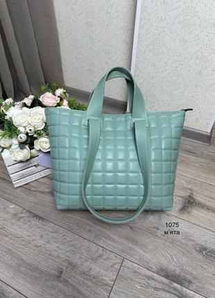 Женская стильная и качественная сумка шоппер из эко кожи мята1 фото