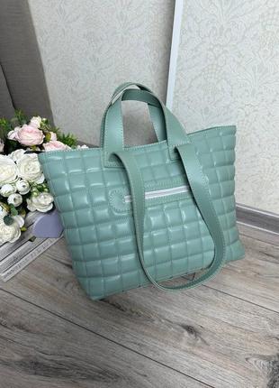 Женская стильная и качественная сумка шоппер из эко кожи мята3 фото