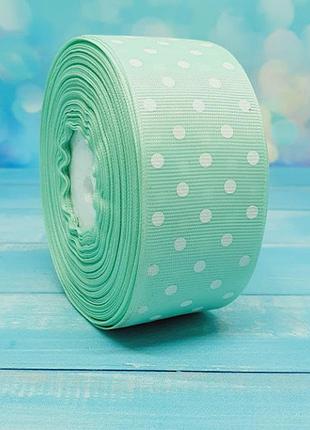 Репсовая лента в горох 4 см, цвет-тифани, метр