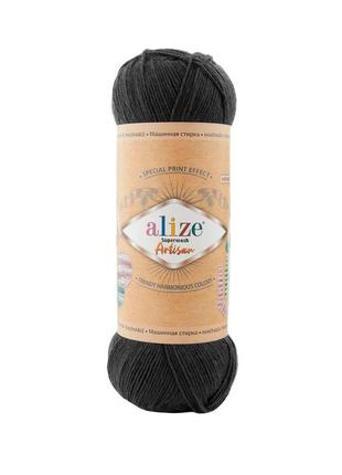 Шкарпеткова пряжа alize artisan superwash, чорний 60