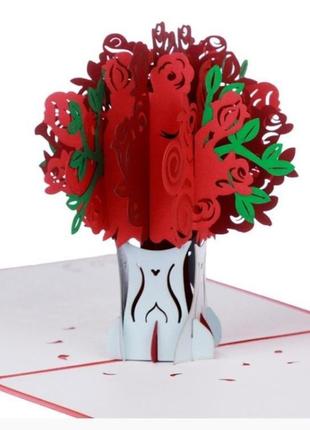 Открытка ваза с розами 3d3 фото