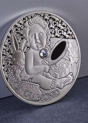 Серебряные монета мой первый бриллиант. мои первые сокровища. 1/2 унции. 1$ ниуэ 2022
