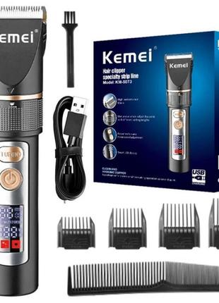 Профессиональная беспроводная машинка для стрижки волос kemei km-5073 триммер для бороды и усов turbo режим