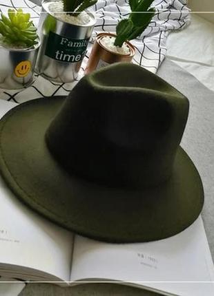 Шляпа фетровая федора унисекс с устойчивыми полями зеленая (хаки)1 фото