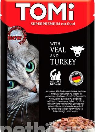 Tomi superpremium veal turkey телятина индейка, влажный корм для котов, консервы 100г