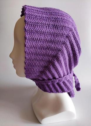 Теплый зимний вязаный шерстяной платок-капюшон на голову1 фото