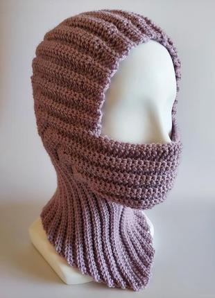 Розовая лыжная шапка-маска вязаная крючком, женская спортивная шапка, теплый зимний капор-балаклава2 фото