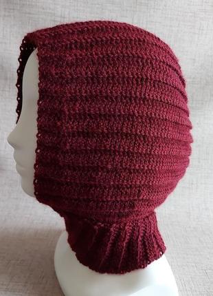 Теплий в'язаний вовняний шарф хустка на голову, шапка каптур жіночий