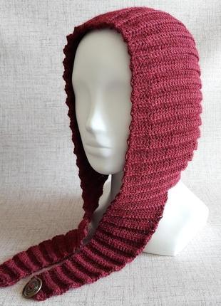 Хендмейд вязаный крючком шерстяной шарф-капюшон, теплая женская шапка-капор ручной работы