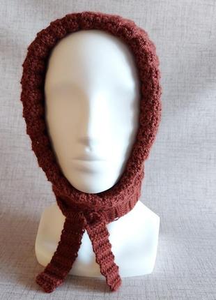 Вязаный крючком теплый зимний платок-шарф на голову ручной работы из шерсти женский7 фото