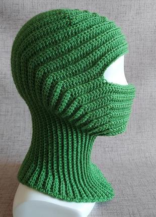 Зелена в'язана вовняна балаклава, зимова спортивна шапка-шолом, ергономічна лижна маска1 фото
