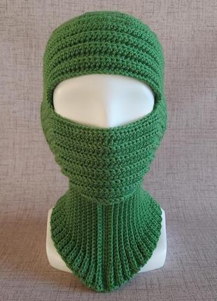 Зеленая вязаная шерстяная балаклава, зимняя спортивная шапка-шлем, эргономичная лыжная маска4 фото