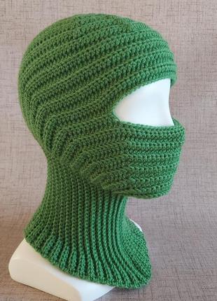 Зелена в'язана вовняна балаклава, зимова спортивна шапка-шолом, ергономічна лижна маска2 фото