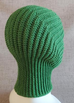 Ергономічна зелена в'язана вовняна балаклава, зимова спортивна шапка шолом, тепла лижна маска9 фото
