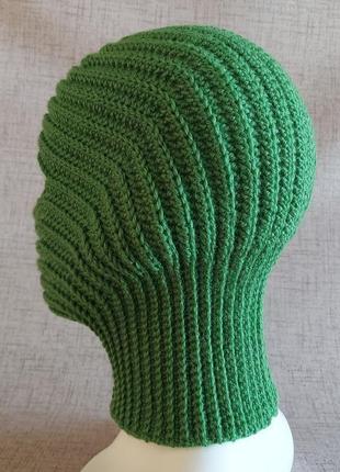 Ергономічна зелена в'язана вовняна балаклава, зимова спортивна шапка шолом, тепла лижна маска8 фото