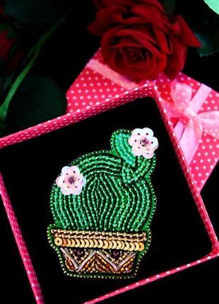 Брошка "соковитий зелений кактус". подарунок на день народження для садівників і любителів квітів.2 фото