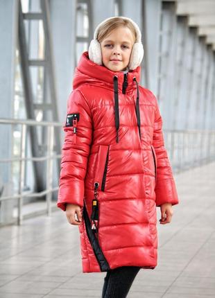 Зимовий подовжене пальто - пуховик на дівчинку підлітка