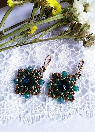 Серьги подвески изумрудные5 фото