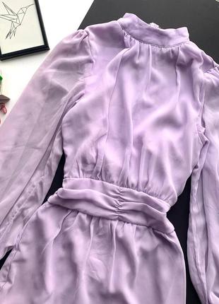 👗отменное сиреневое платье длинные рукава воланы/бледно фиолетовое платье рюши👗7 фото