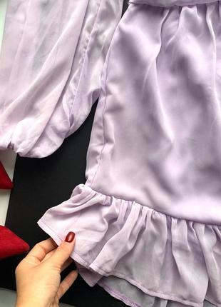 👗отменное сиреневое платье длинные рукава воланы/бледно фиолетовое платье рюши👗9 фото