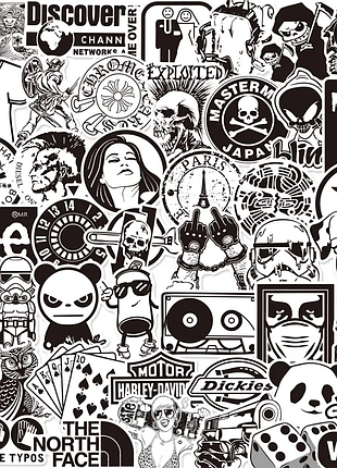 Наклейки стикери чорно-білі (ч/б) 50 шт. на телефон