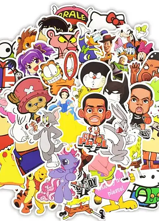 Наклейки стикери мультики 50 шт. на телефон, ноутбук