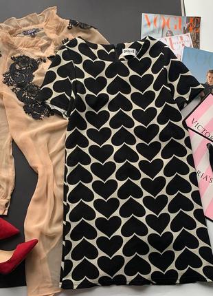 👗чёрное платье миди в сердечках/прямое свободное платье слоновая кость с сердечками👗