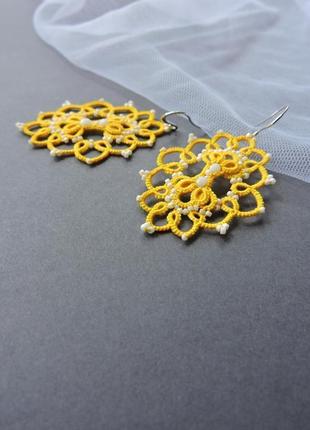 Довгі жовті сережки, яскраві мереживні сережки фріволіте6 фото