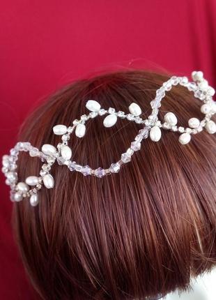 Весільні та вечірні прикраси для волосся. віночок з перлинних, кришталевих намистин на замовлення5 фото