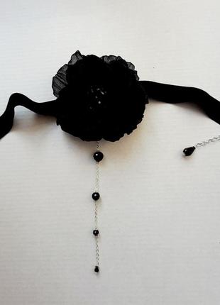 Бархатный чокер с цветком.  цветок на шею.1 фото
